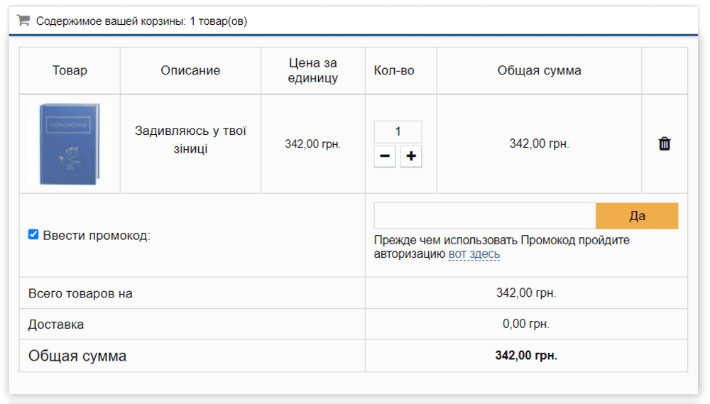 Активация промокода в Буковка