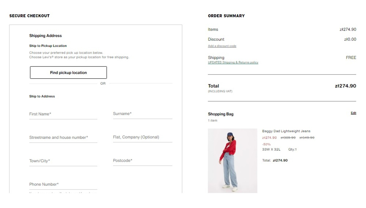 Активация промокода в LEVIS