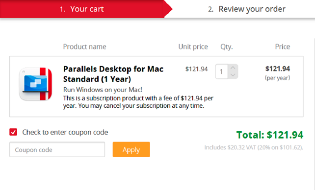 Активация промокода в Parallels